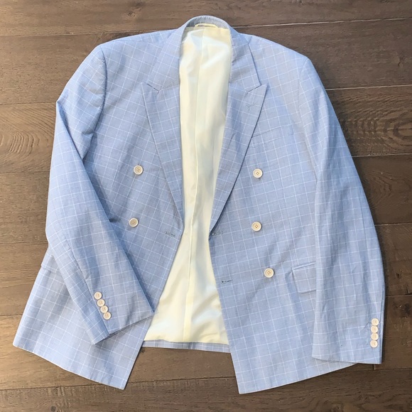 Gianni Feraud Doubled Breasted Blue Plaid Jacket - Picture 1 of 5